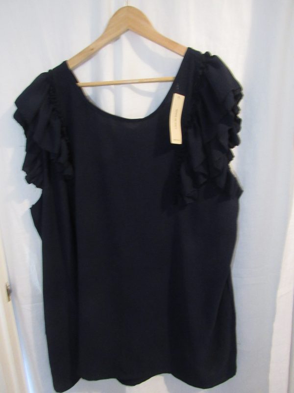 New Ladies Womens Navy Blue Frill Sleeve Bow Back Top One Size fits sizes 18 20 22 - Image 2