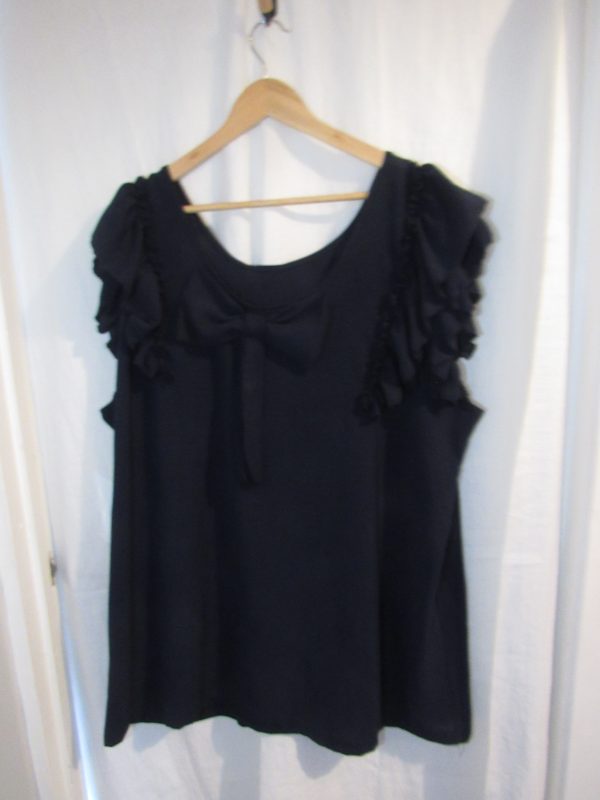 New Ladies Womens Navy Blue Frill Sleeve Bow Back Top One Size fits sizes 18 20 22 - Image 3