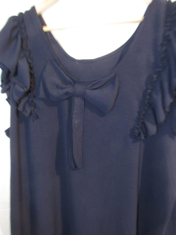 New Ladies Womens Navy Blue Frill Sleeve Bow Back Top One Size fits sizes 18 20 22 - Image 4