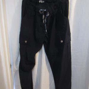 NEW Ladies Navy Blue Stretchy Crinkle CARGO Magic Trousers One Size Fits 16 18 20 22 Size 2