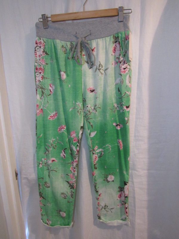 NEW Ladies Womens Green Floral Joggers Trousers One Size fits sizes 16 18 20 22 Size 2 - Image 3