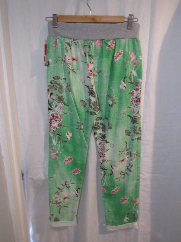 NEW Ladies Womens Green Floral Joggers Trousers One Size fits sizes 16 18 20 22 Size 2 - Image 4