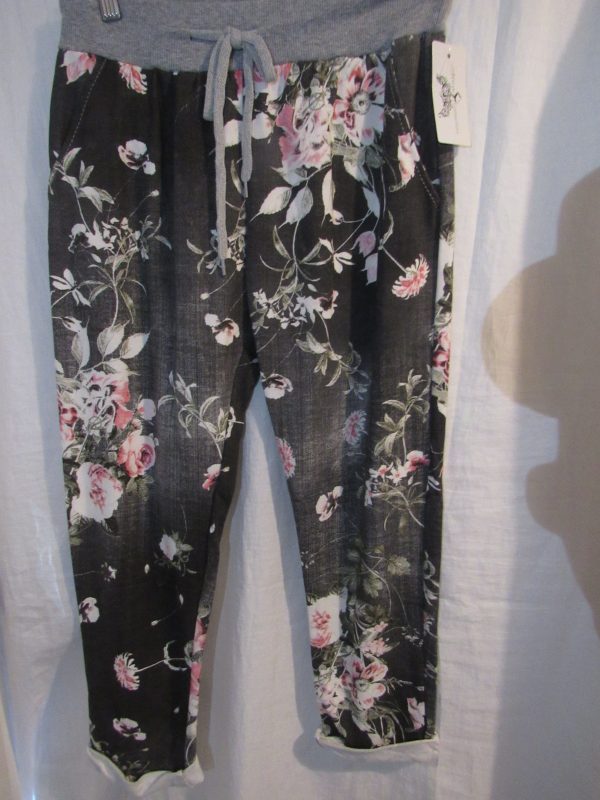 NEW Ladies Womens Grey Floral Joggers Trousers One Size fits sizes 10 12 14 16 Size 1 - Image 4