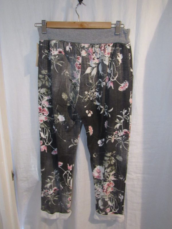 NEW Ladies Womens Grey Floral Joggers Trousers One Size fits sizes 10 12 14 16 Size 1 - Image 5