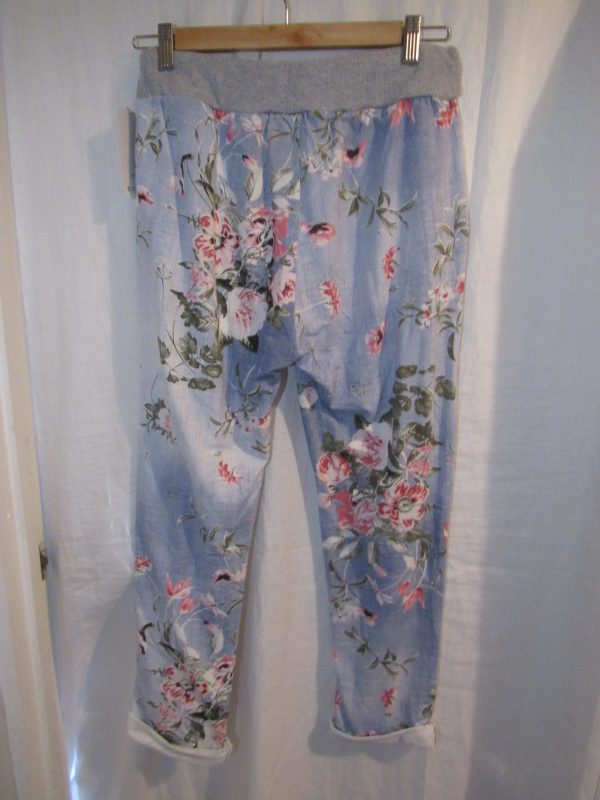 NEW Ladies Womens Light Blue Floral Joggers Trousers One Size fits sizes 10 12 14 16 Size 1 - Image 5