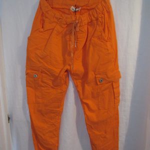NEW Ladies Orange Stretchy Crinkle CARGO Magic Trousers One Size Fits 10 12 14 16 Size 1
