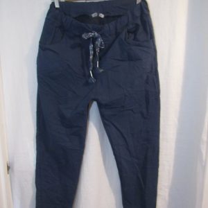 NEW Ladies Darker Denim Blue Stretchy Crinkle Magic Trousers One Size Fits 10 12 14 16 18 Size 1