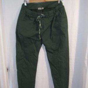 NEW Ladies Forest Green Stretchy Crinkle Magic Trousers One Size Fits 10 12 14 16 18 Size 1