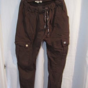 NEW Ladies Chocolate Brown Stretchy Crinkle CARGO Magic Trousers One Size Fits 10 12 14 16 Size 1