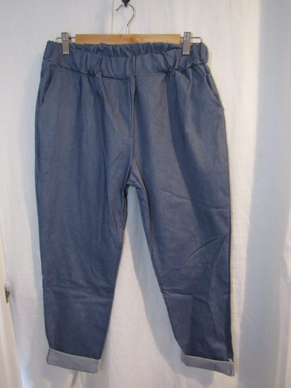 New Ladies Lighter Denim Blue Stretchy Chino Magic Trousers Cropped One Size fits sizes 18 20 22 - Image 3