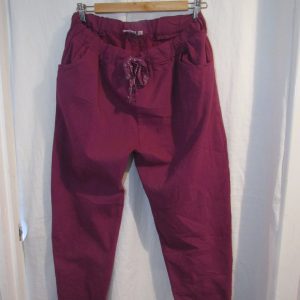 NEW Ladies Purple Stretchy Crinkle Magic Trousers One Size Fits 16 18 20 22 Size 2