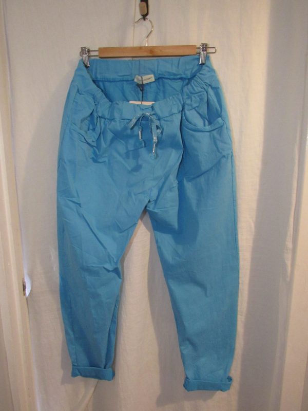 NEW Ladies Turquoise Stretchy Crinkle Magic Trousers One Size Fits 16 18 20 22 Size 2 - Image 2