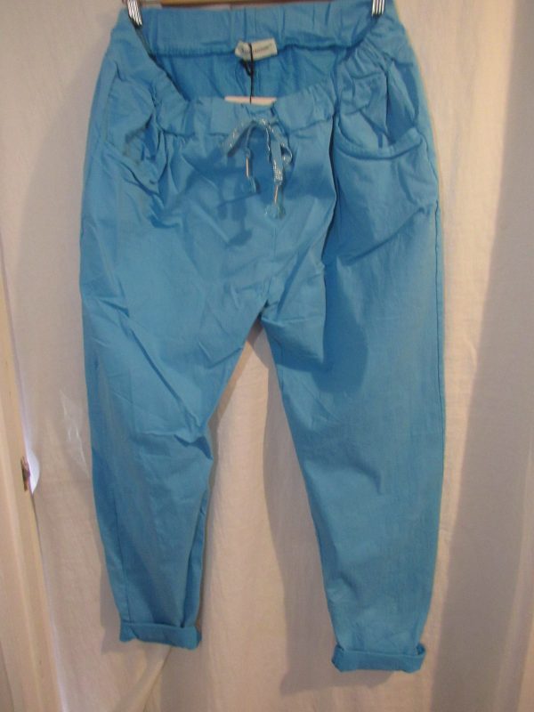 NEW Ladies Turquoise Stretchy Crinkle Magic Trousers One Size Fits 16 18 20 22 Size 2 - Image 4