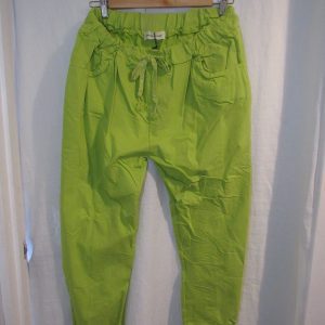 NEW Ladies Lime Stretchy Crinkle Magic Trousers One Size Fits 18 20 22 Size 2