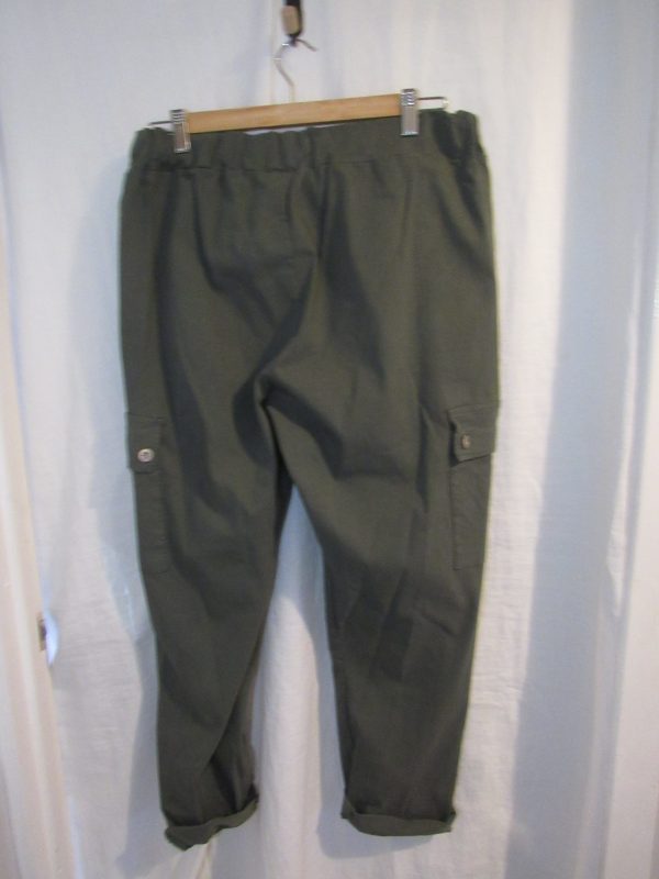 NEW Ladies Khaki Green Stretchy Crinkle CARGO Magic Trousers One Size Fits 16 18 20 22 Size 2 - Image 5