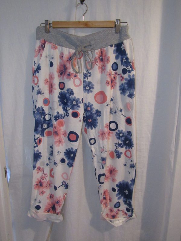 NEW Ladies Womens White Circle Floral Joggers Trousers One Size fits sizes 16 18 20 22 Size 2 - Image 2