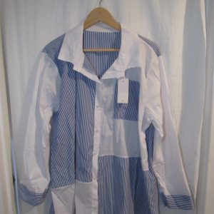 New Ladies Darker Blue Striped Plus Size Button up Shirt One Size fits sizes 18 20 22 NON RETURNABLE
