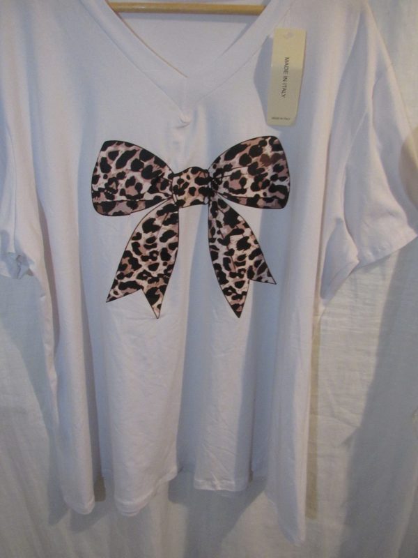 New Ladies Women White Bow V Neck T-shirt One Size Fits 18 20 22 - Image 2