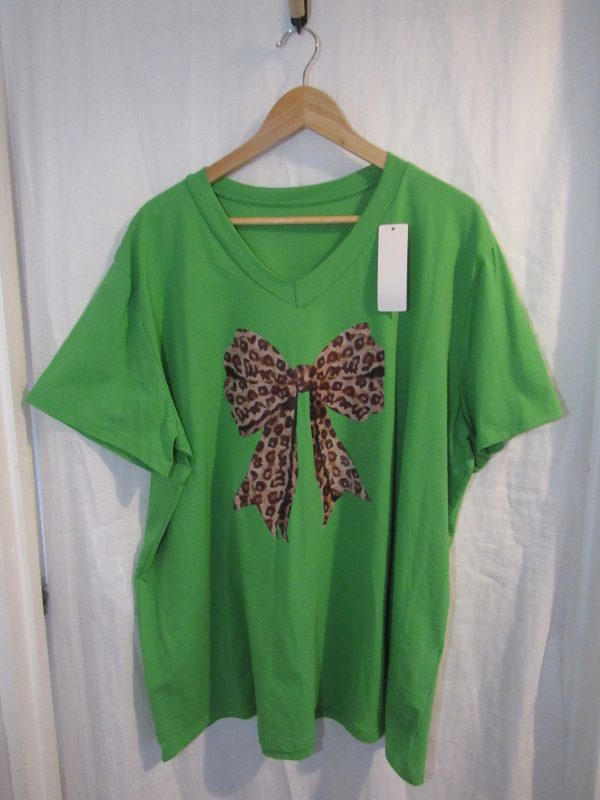 New Ladies Women Green Bow V Neck T-shirt One Size Fits 18 20 22 - Image 2