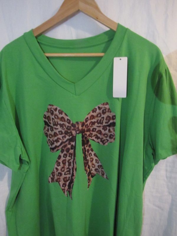 New Ladies Women Green Bow V Neck T-shirt One Size Fits 18 20 22 - Image 3