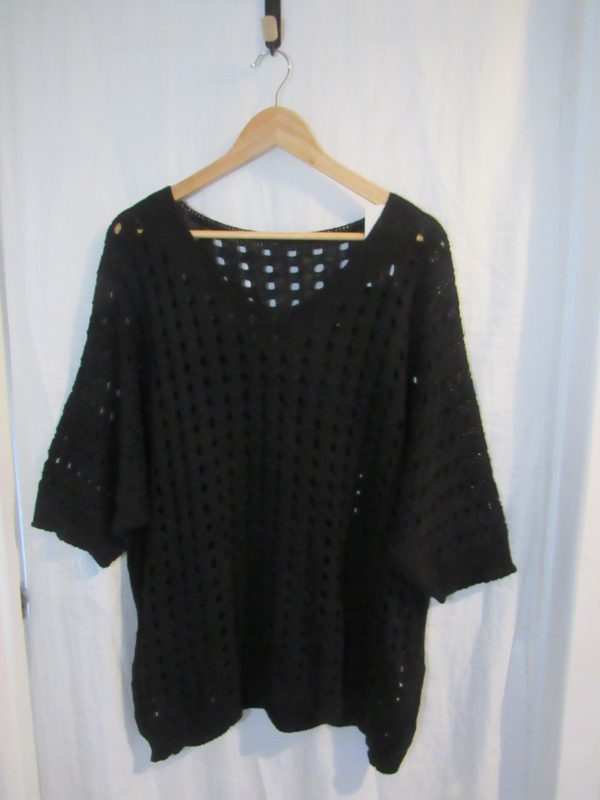 New Ladies Black Waffle Knit Open Jumper Short Sleeve One Size fits sizes 16 18 20 22