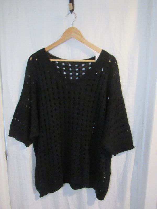 New Ladies Black Waffle Knit Open Jumper Short Sleeve One Size fits sizes 16 18 20 22 - Image 2