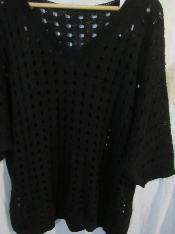 New Ladies Black Waffle Knit Open Jumper Short Sleeve One Size fits sizes 16 18 20 22 - Image 3