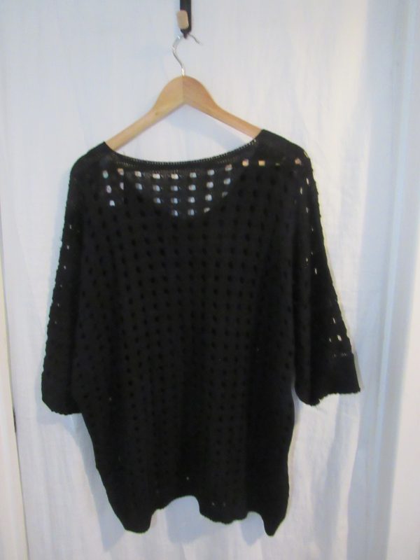 New Ladies Black Waffle Knit Open Jumper Short Sleeve One Size fits sizes 16 18 20 22 - Image 4