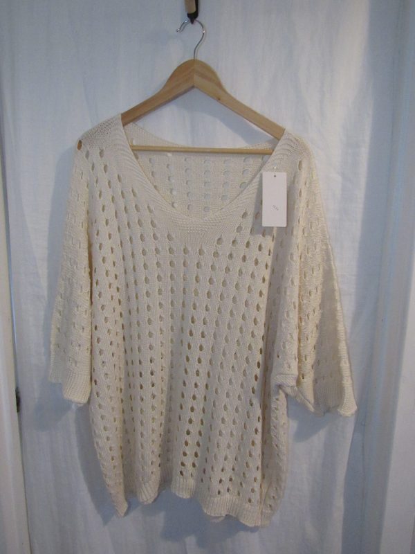 New Ladies Beige Waffle Knit Open Jumper Short Sleeve One Size fits sizes 16 18 20 22 - Image 2