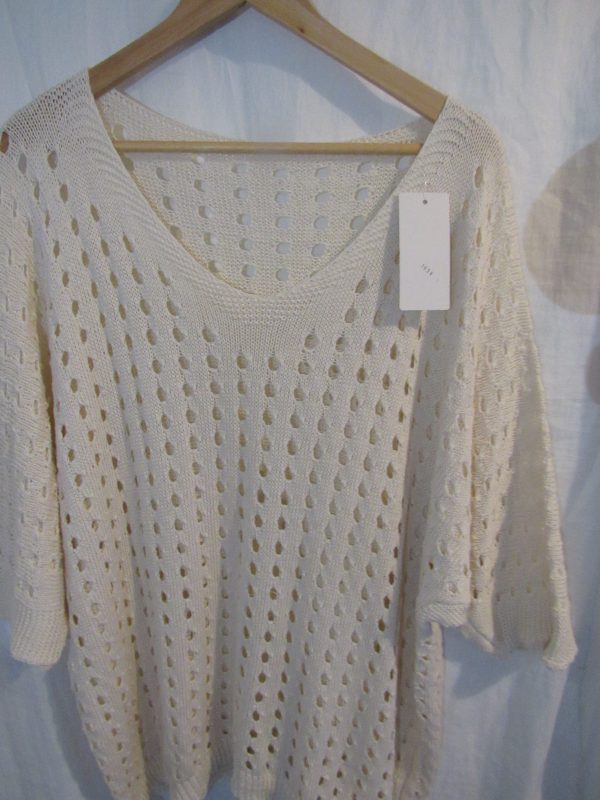 New Ladies Beige Waffle Knit Open Jumper Short Sleeve One Size fits sizes 16 18 20 22 - Image 3