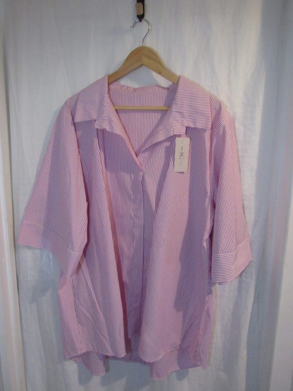 New Ladies Pink Stripe Tunic Top One Size fits sizes 18 20 22