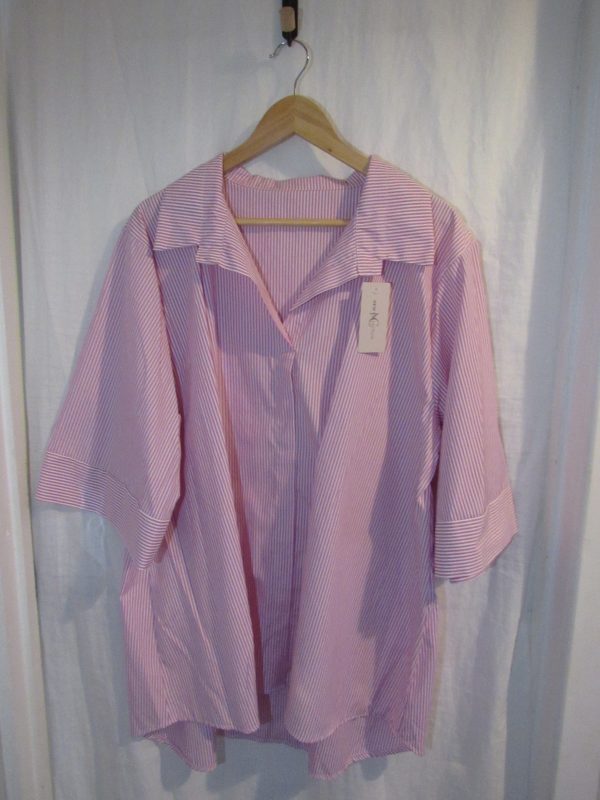 New Ladies Pink Stripe Tunic Top One Size fits sizes 18 20 22 - Image 2