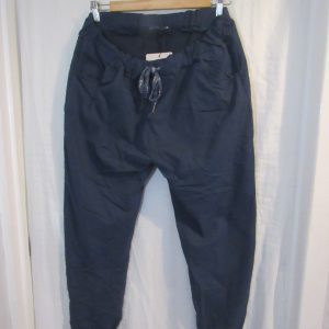 NEW Ladies Darker Denim Stretchy Crinkle Magic Trousers One Size Fits 18 20 22 Size 2