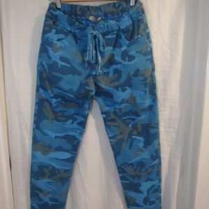 NEW Ladies Turquoise CAMO Stretchy Crinkle Magic Trousers One Size Fits 10 12 14 16 18 Size 1
