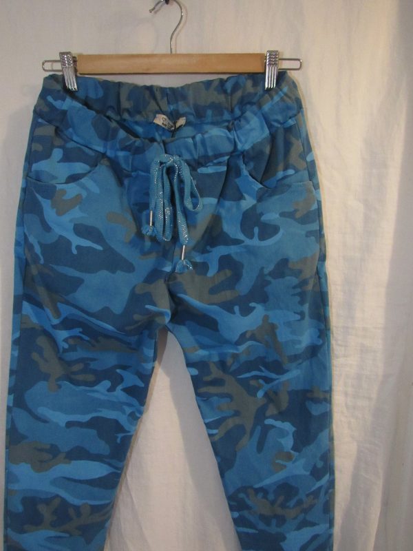 NEW Ladies Turquoise CAMO Stretchy Crinkle Magic Trousers One Size Fits 10 12 14 16 18 Size 1 - Image 3