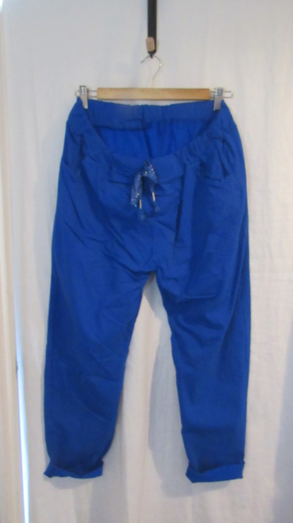 NEW Ladies Royal Blue Stretchy Crinkle Magic Trousers One Size Fits 16 18 20 22 Size 2