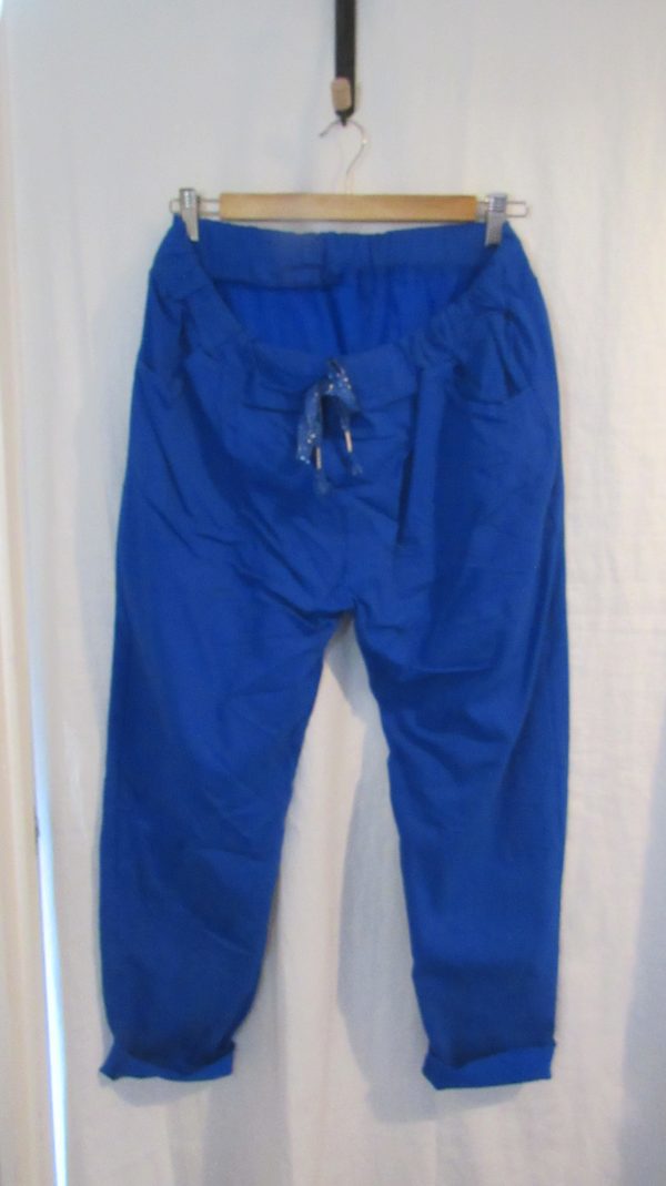 NEW Ladies Royal Blue Stretchy Crinkle Magic Trousers One Size Fits 16 18 20 22 Size 2 - Image 2