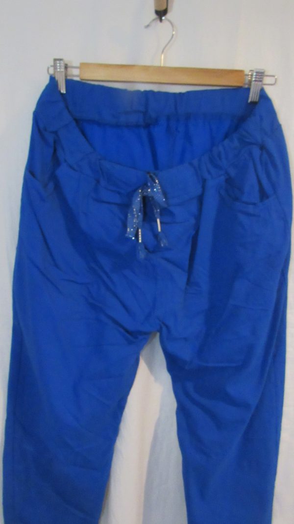 NEW Ladies Royal Blue Stretchy Crinkle Magic Trousers One Size Fits 16 18 20 22 Size 2 - Image 3