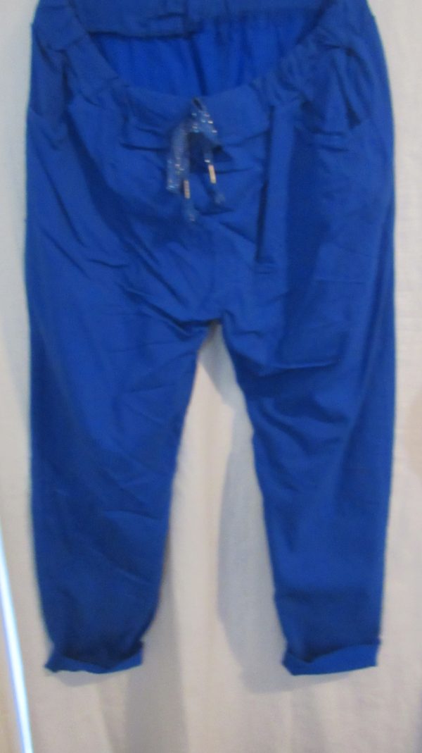 NEW Ladies Royal Blue Stretchy Crinkle Magic Trousers One Size Fits 16 18 20 22 Size 2 - Image 4