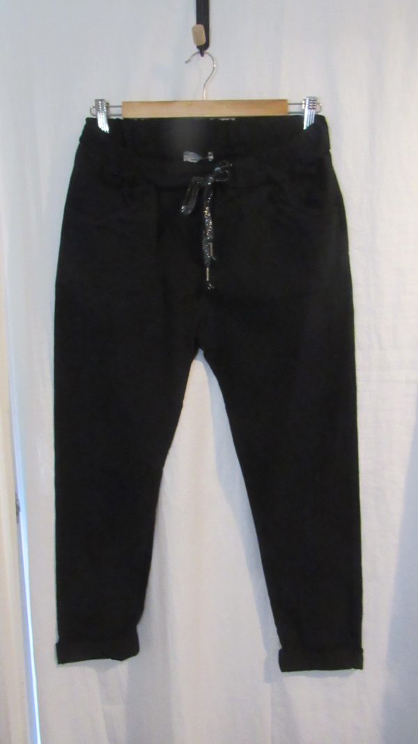 NEW Ladies Black Stretchy Crinkle Magic Trousers One Size Fits 10 12 14 16 18 Size 1