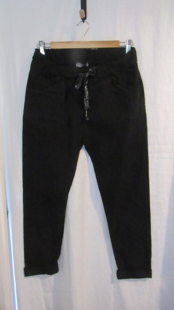 NEW Ladies Black Stretchy Crinkle Magic Trousers One Size Fits 10 12 14 16 18 Size 1 - Image 2