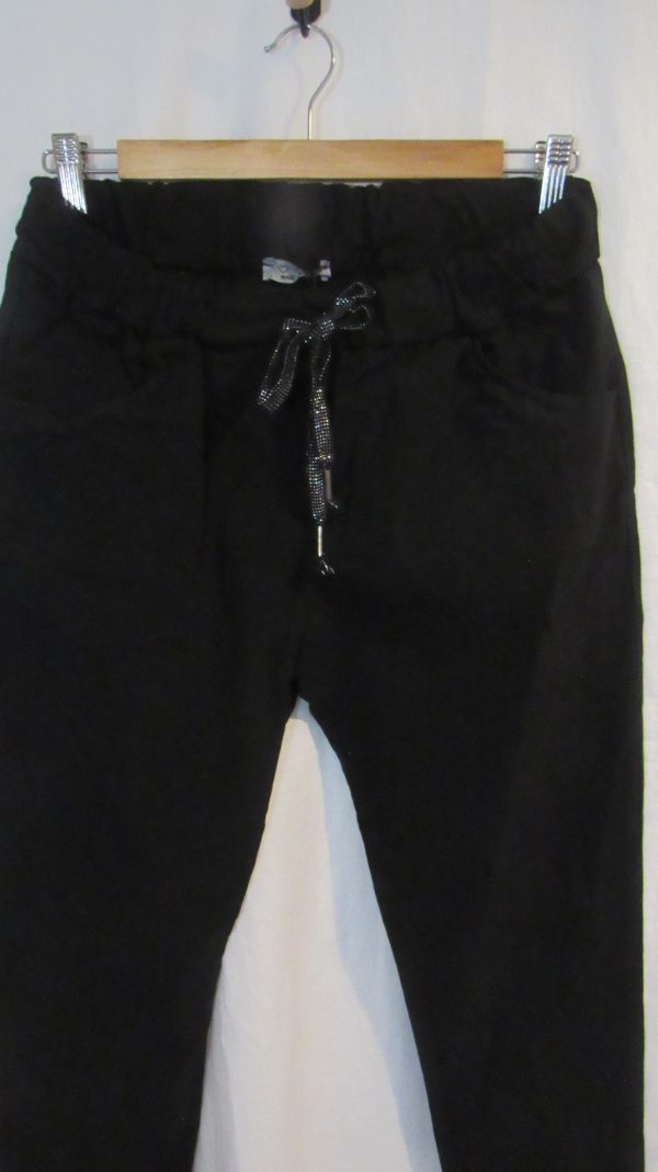 NEW Ladies Black Stretchy Crinkle Magic Trousers One Size Fits 10 12 14 16 18 Size 1 - Image 3