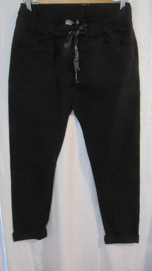 NEW Ladies Black Stretchy Crinkle Magic Trousers One Size Fits 10 12 14 16 18 Size 1 - Image 4