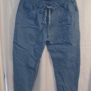 NEW Ladies Denim Light Stretchy Crinkle Magic Trousers One Size Fits 10 12 14 16 18 Size 1