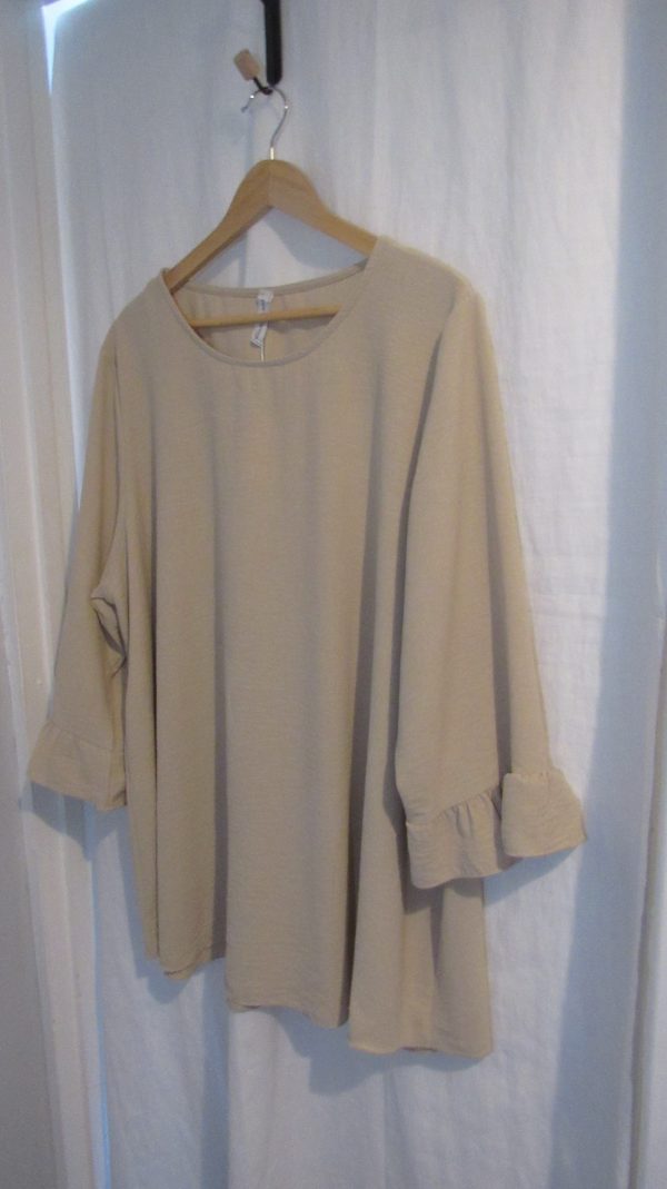 SALE SALE SALE NEW Ladies Beige Round Neck Frill Sleeve Tunic Top One Size Fits Sizes 18 20 22 NON RETURNALBLE - Image 3