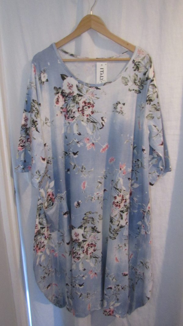 New Ladies Lighter Blue Floral Dress One Size fits sizes 18 20 22 24