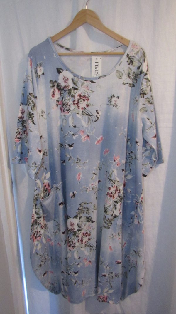 New Ladies Lighter Blue Floral Dress One Size fits sizes 18 20 22 24 - Image 2