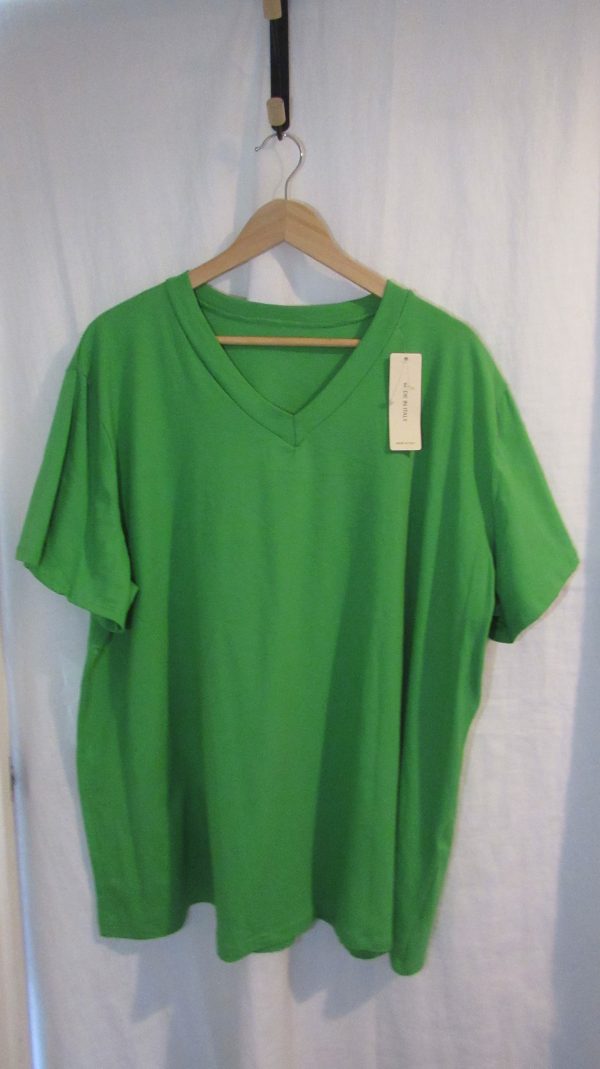 New Ladies Women Plain Green V Neck T-shirt One Size Fits 18 20 22