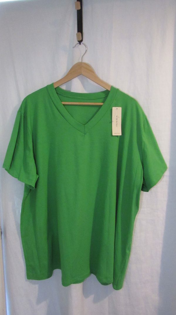 New Ladies Women Plain Green V Neck T-shirt One Size Fits 18 20 22 - Image 2