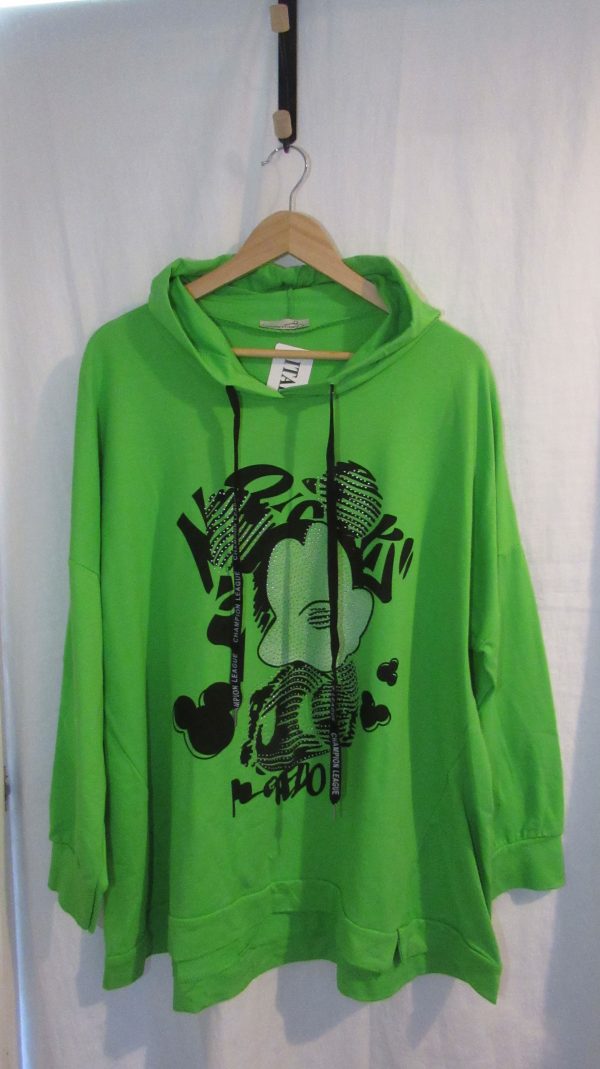 New Ladies Green Mickey Mouse Hooded Sweatshirt One Size fits sizes 16 18 20 22